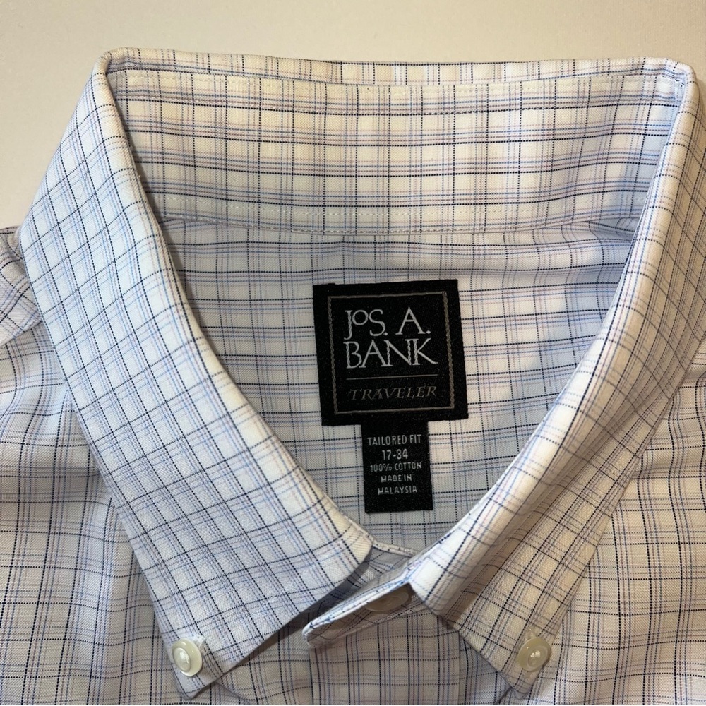 Jos A Bank Men’s 17 Dress Shirt White Gray Stripes
